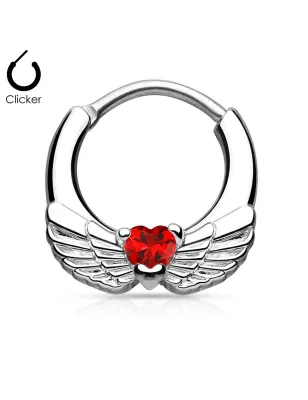 Piercing septum ailes d'ange 1,6 mm cœur rouge