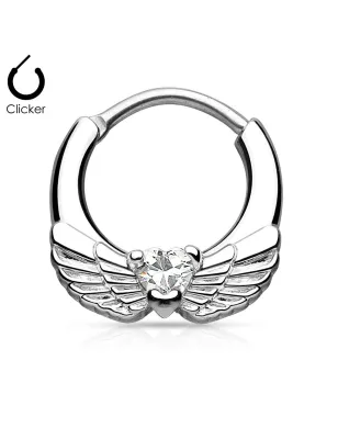 Piercing septum ailes d'ange 1,2 mm cœur blanc