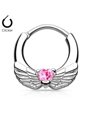 Piercing septum ailes d'ange 1,2 mm cœur rose