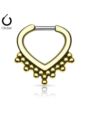 Piercing septum cœur perles 1,6 mm doré