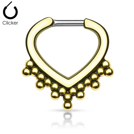 Piercing septum cœur perles 1,6 mm doré