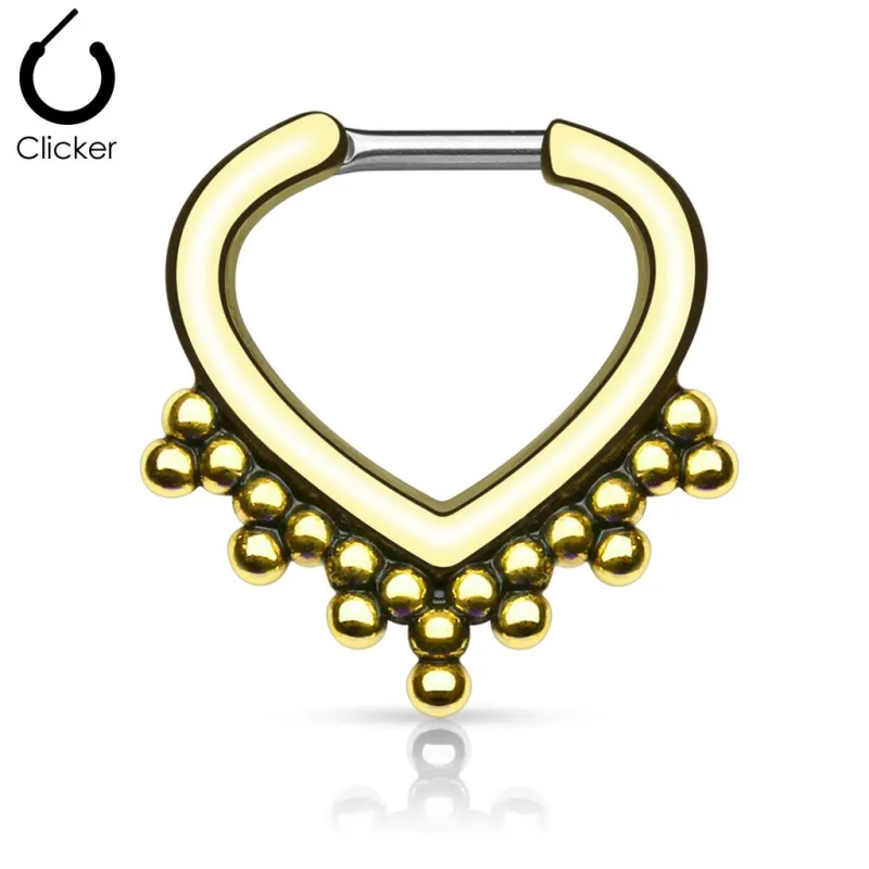 Piercing septum cœur perles 1,2 mm doré