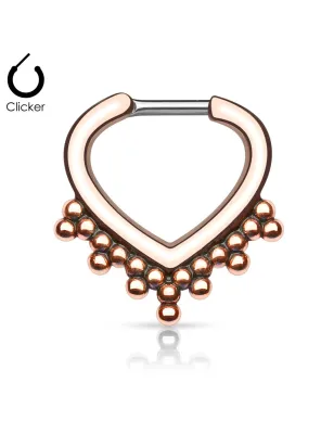 Piercing septum cœur perles 1,2 mm or rose