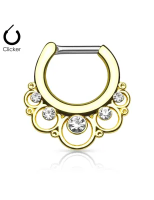 Piercing septum cercles gemmes 1.6 mm doré