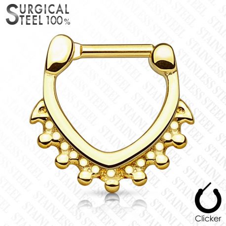 Piercing septum acier chirurgical triangle perles doré