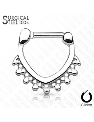 Piercing septum acier chirurgical triangle perles argenté