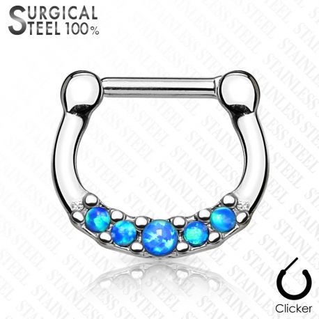 Piercing septum acier chirurgical cinq opales bleu