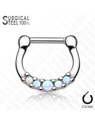 Piercing septum acier chirurgical cinq opales blanc