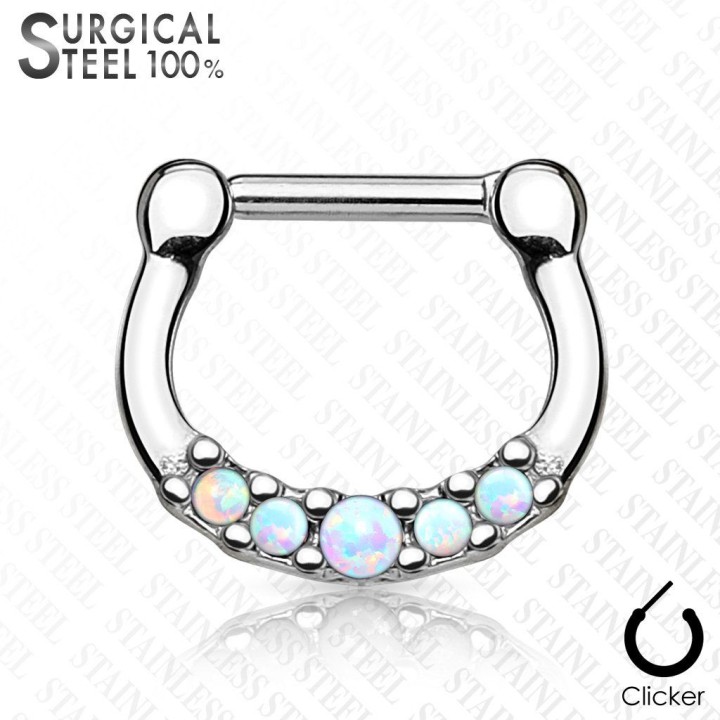 Piercing septum acier chirurgical cinq opales blanc