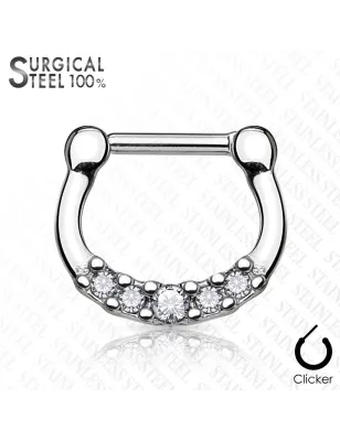 Piercing septum acier chirurgical cinq cristaux blanc