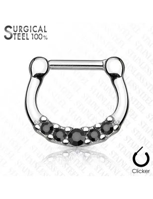 Piercing septum acier chirurgical cinq cristaux noir