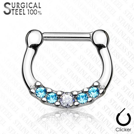 Piercing septum acier chirurgical cinq cristaux turquoise