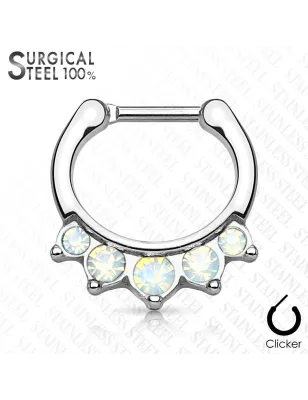 Piercing septum acier chirurgical pierres opales blanches