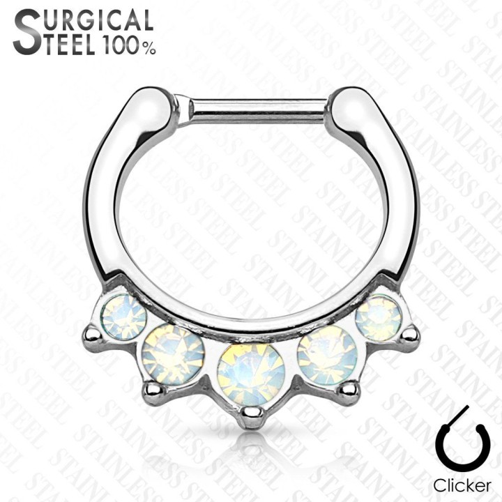 Piercing septum acier chirurgical pierres opales blanches