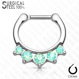 Piercing septum acier chirurgical pierres opales vertes