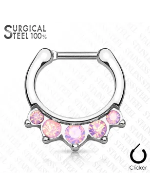 Piercing septum acier chirurgical pierres opales roses