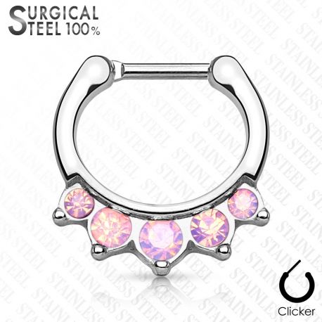 Piercing septum acier chirurgical pierres opales roses