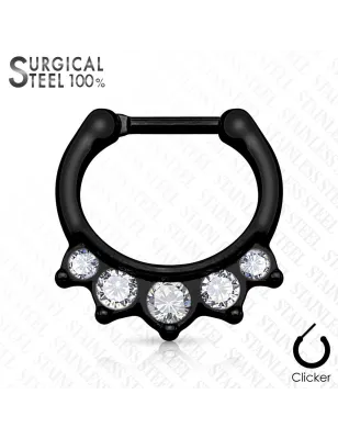 Piercing septum acier chirurgical noir 5 cristaux