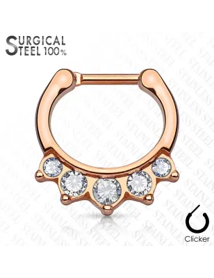 Piercing septum acier chirurgical or rose 5 cristaux