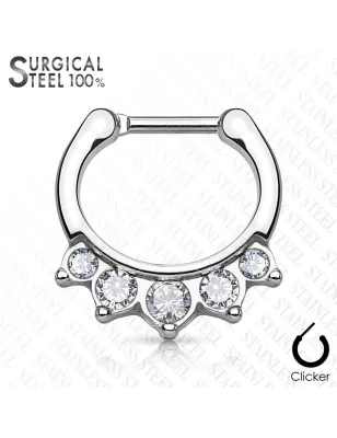 Piercing septum acier chirurgical argenté 5 cristaux