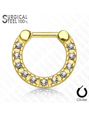 Piercing septum acier chirurgical doré pavé de cristaux