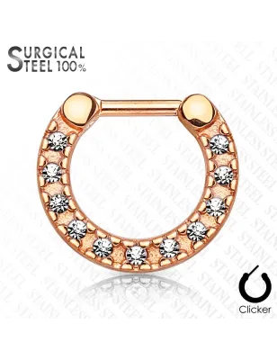 Piercing septum acier chirurgical or rose pavé de cristaux