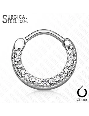 Piercing septum rond acier chirurgical argenté pavé de cristaux