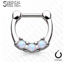 Piercing septum acier chirurgical 3 opales blanches
