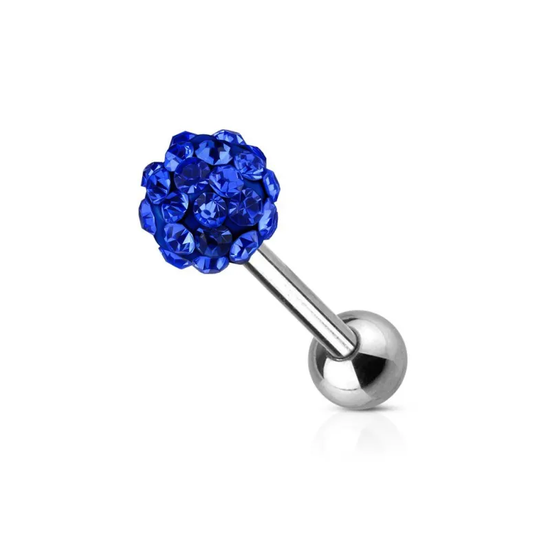 Piercing langue cristaux bleu