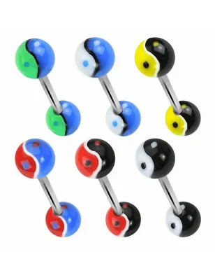 Lot de 6 piercing langue acrylique Yin Yang