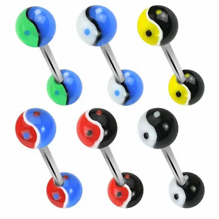 Lot de 6 piercing langue acrylique Yin Yang