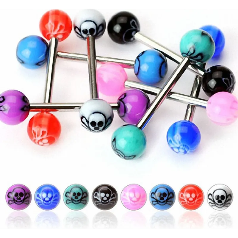 Lot de 8 piercing langue skull acrylique