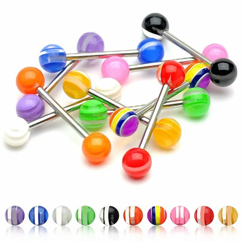 Lot de 10 piercing langue acrylique striés