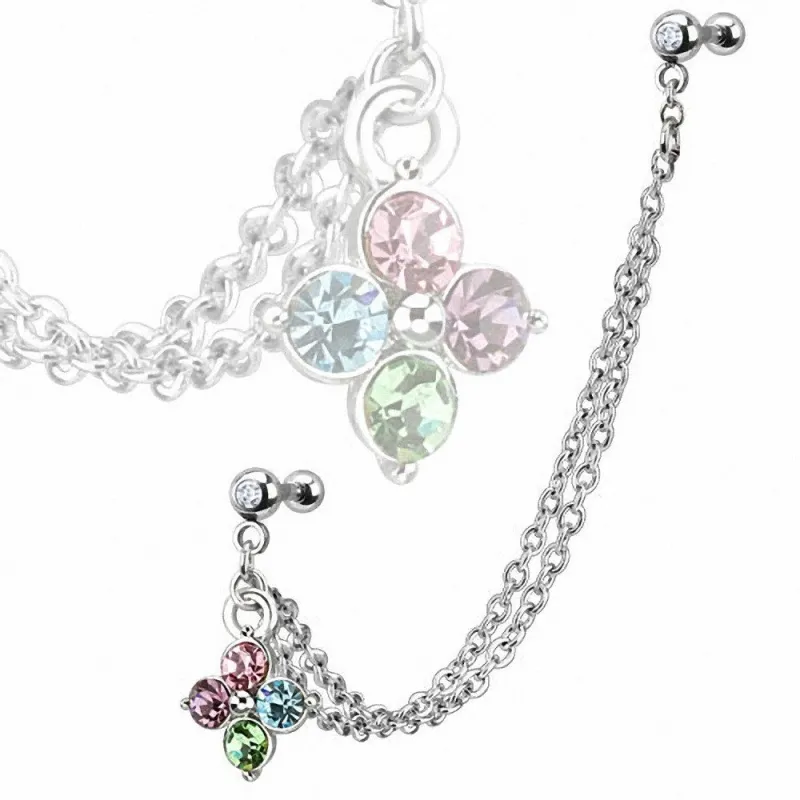 Double piercing cartilage oreille fleur