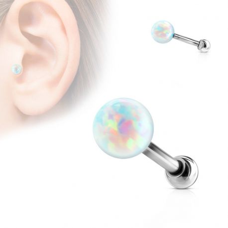Piercing cartilage argenté opale