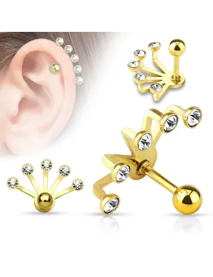 Piercing cartilage éventail cinq strass doré
