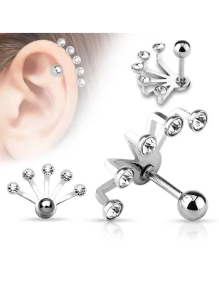Piercing cartilage éventail cinq strass argenté