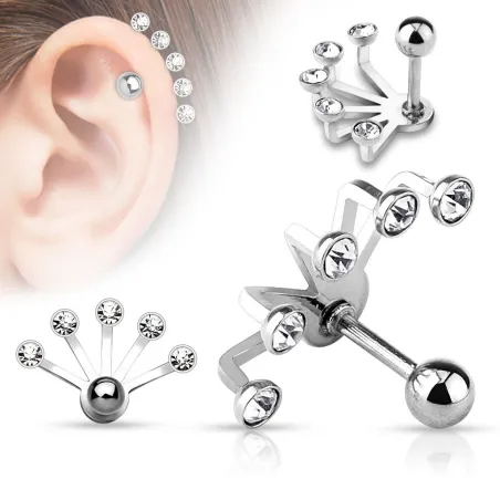 Piercing cartilage éventail cinq strass argenté