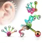 Piercing cartilage éventail cinq strass multicolore