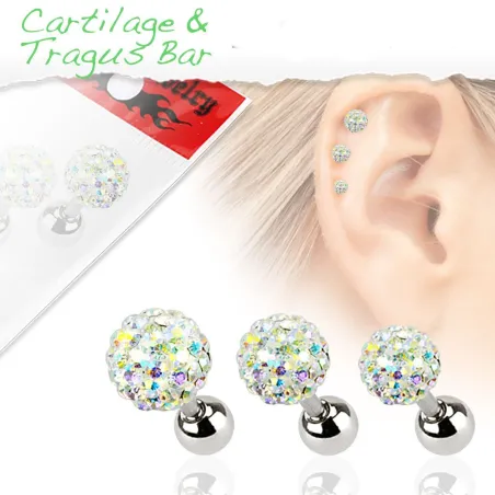 Lot de 3 piercing cartilage cristaux aurore boréale