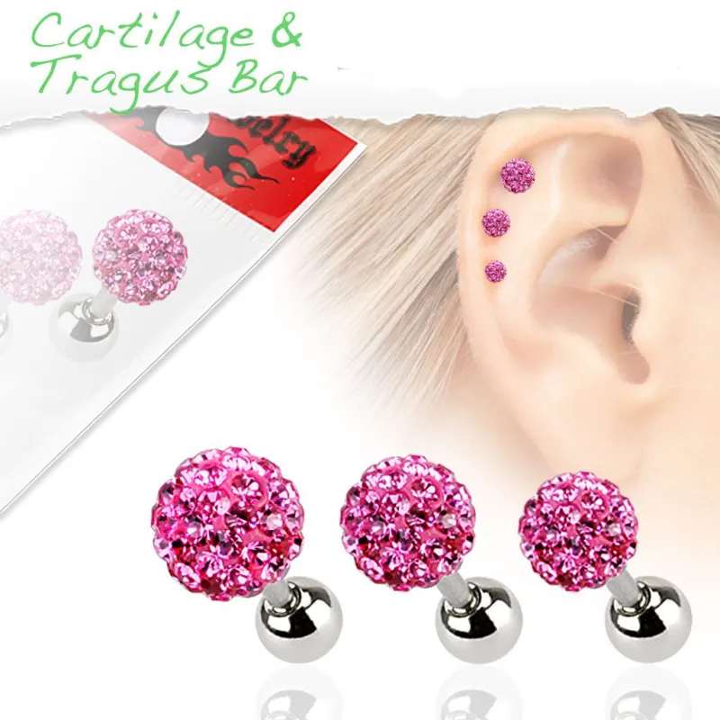 Lot de 3 piercing cartilage cristaux rose