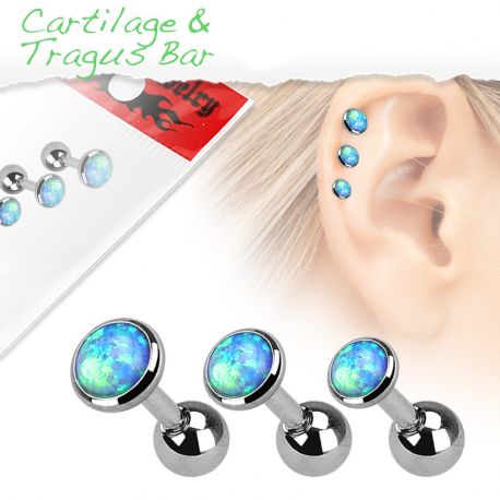 Lot de 3 piercing cartilage opale bleue