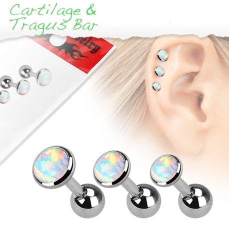 Lot de 3 piercing cartilage opale blanche