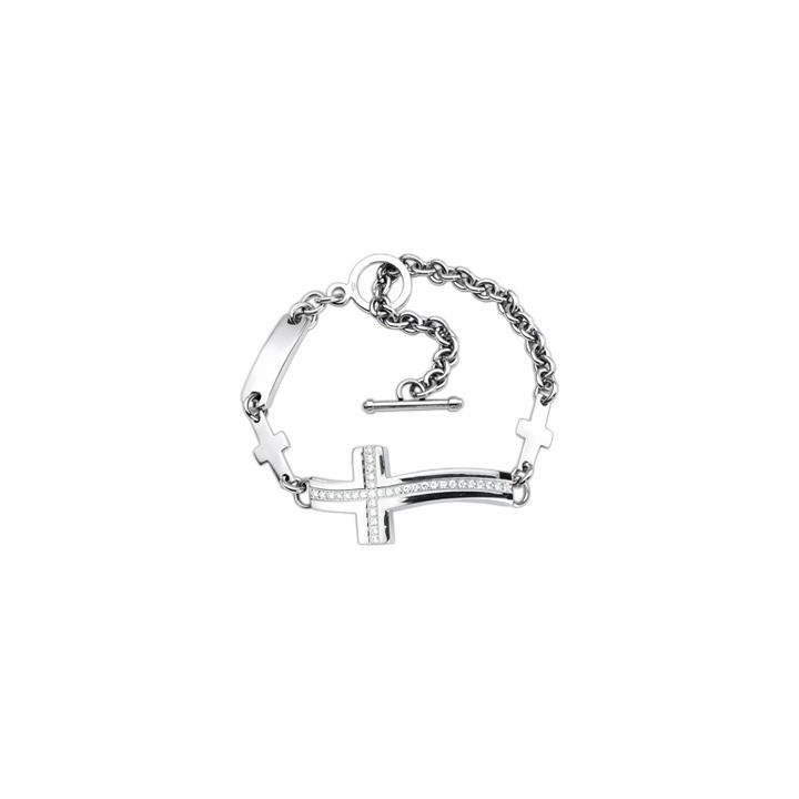 Bracelet acier inoxydable Croix avec Gemmes