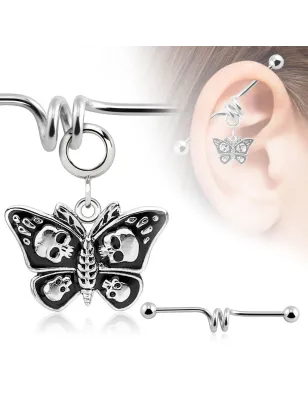 Piercing industriel pendentif papillon avec crânes