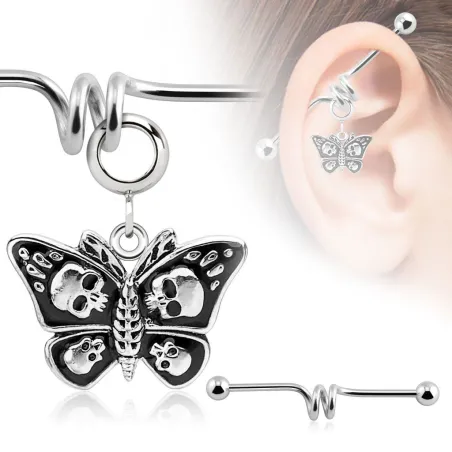Piercing industriel pendentif papillon avec crânes