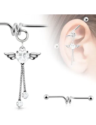 Piercing industriel pendentif cœur avec ailes d'ange