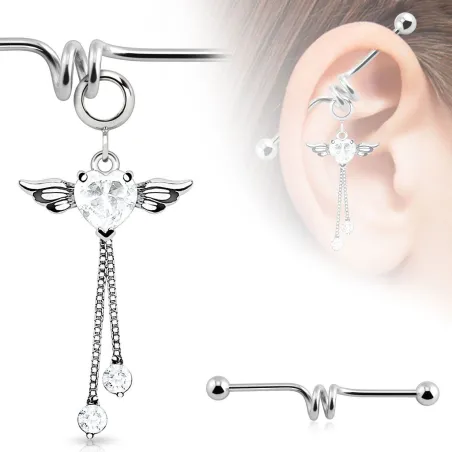 Piercing industriel pendentif cœur avec ailes d'ange