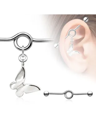 Piercing industriel pendentif papillon argenté
