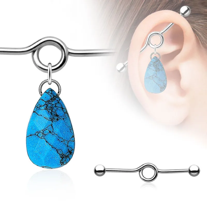 Piercing industriel pendentif larme en turquoise